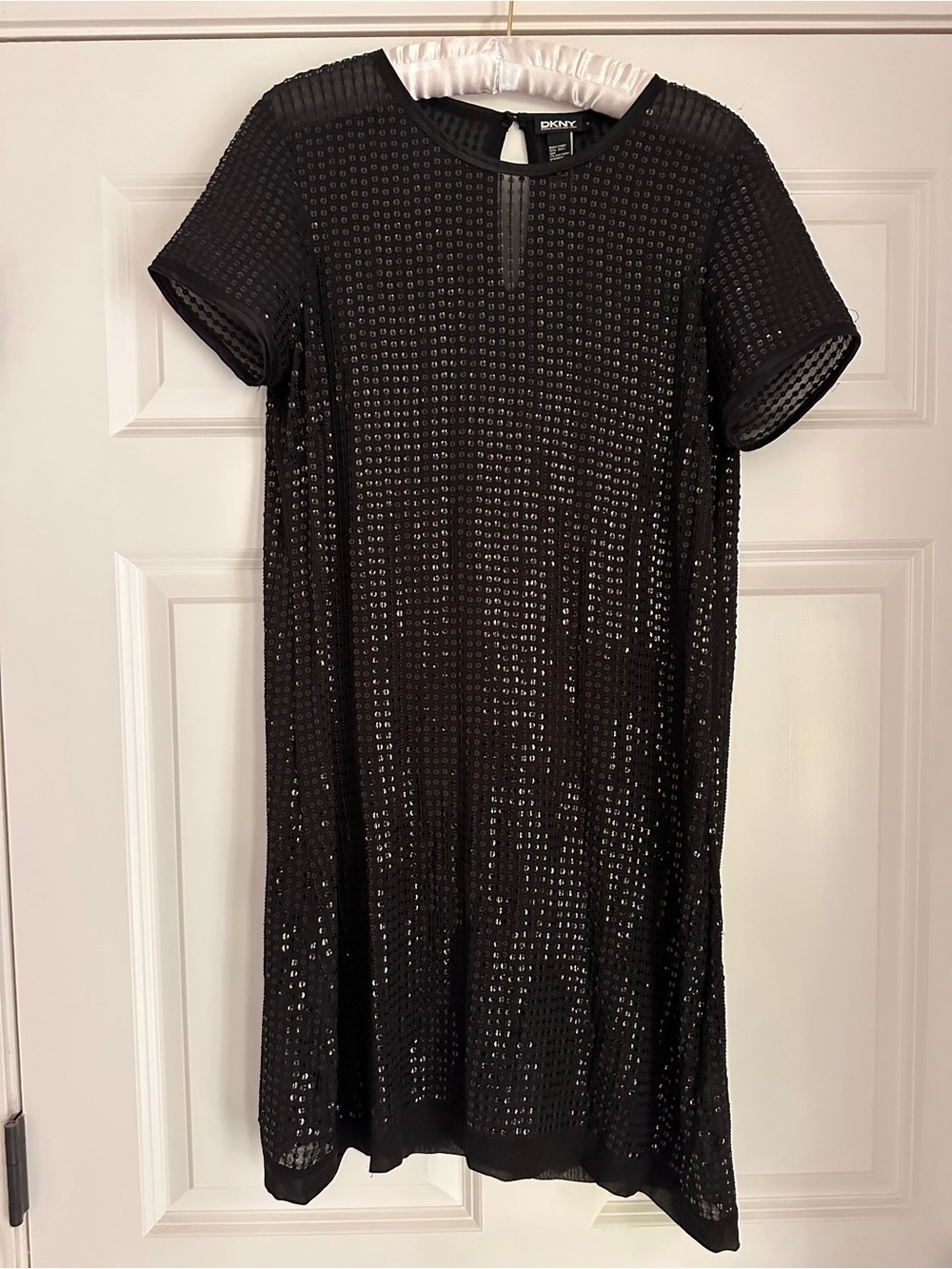 DKNY Black Sequin Crewneck Dress
